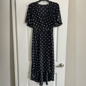 Elegant Black Polka Dot Wrap Dress